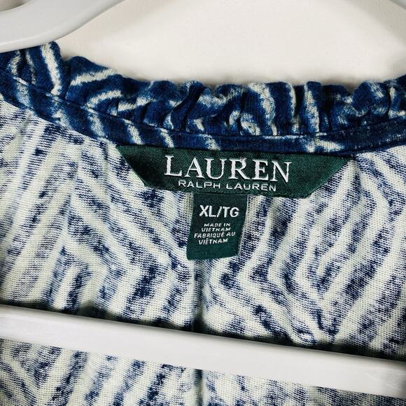 Lauren Ralph Lauren Size XL Printed Linen Blend Flutter Sleeve Top Blue - Picture 4 of 6